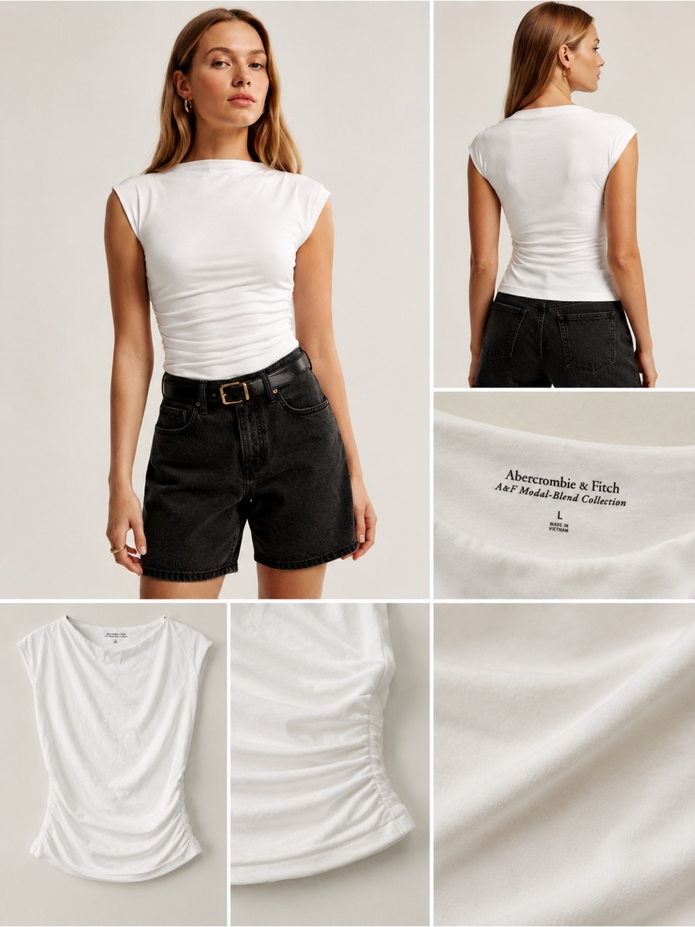 Abercrombie & Fitch Paloma Modal Sleeveless Mock Neck White Tank Top L - Picture 3 of 4